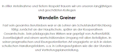 In stiller Anteilnahme und tiefem Respekt trauern wir um unseren langjährigen und geschätzen Kollegen Wendelin Greiner